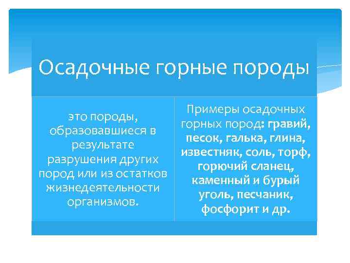 Осадочные горные породы это породы, образовавшиеся в результате разрушения других пород или из остатков