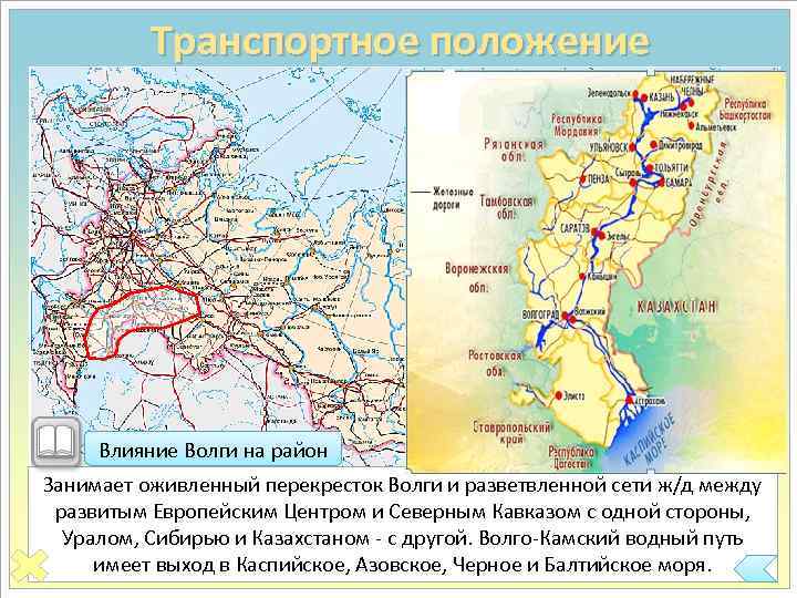 Транспортное положение Влияние Волги на район Занимает оживленный перекресток Волги и разветвленной сети ж/д