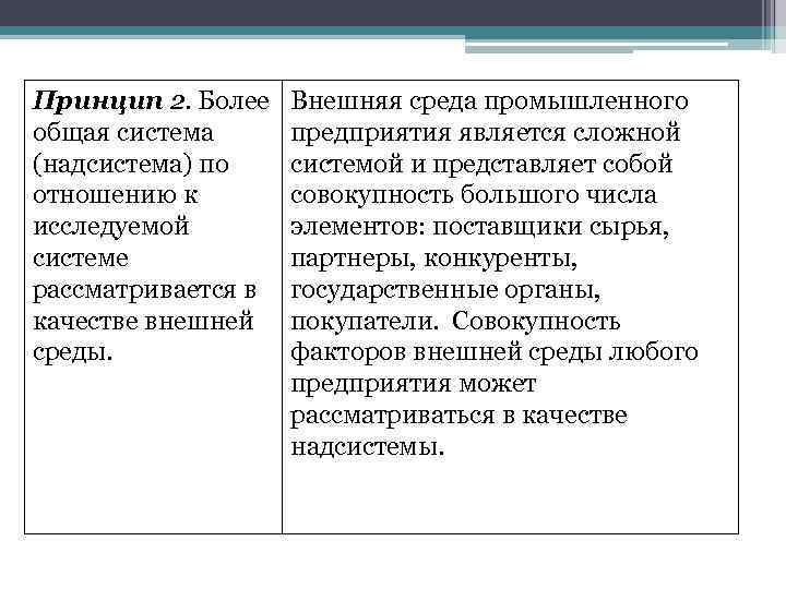 Принцип 2. Более общая система (надсистема) по отношению к исследуемой системе рассматривается в качестве