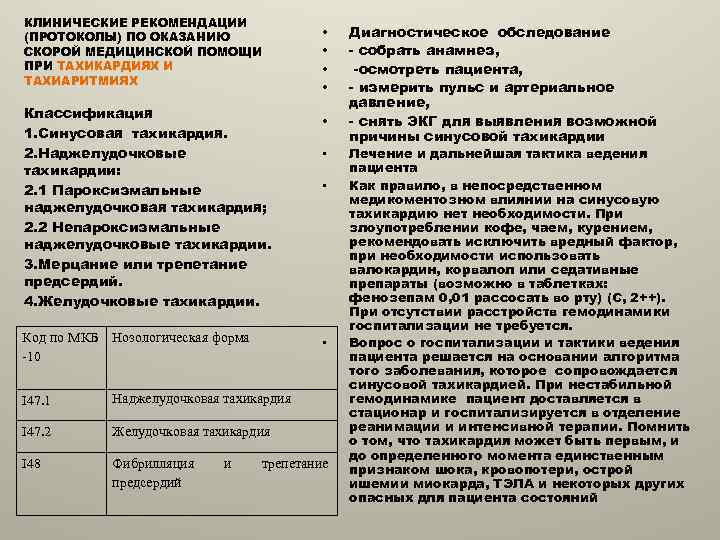 КЛИНИЧЕСКИЕ РЕКОМЕНДАЦИИ (ПРОТОКОЛЫ) ПО ОКАЗАНИЮ СКОРОЙ МЕДИЦИНСКОЙ ПОМОЩИ ПРИ ТАХИКАРДИЯХ И ТАХИАРИТМИЯХ Классификация 1.