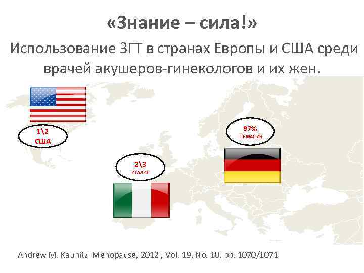  «Знание – сила!» Использование ЗГТ в странах Европы и США среди врачей акушеров-гинекологов
