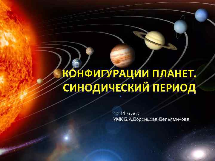 КОНФИГУРАЦИИ ПЛАНЕТ. СИНОДИЧЕСКИЙ ПЕРИОД 10 -11 класс УМК Б. А. Воронцова-Вельяминова 