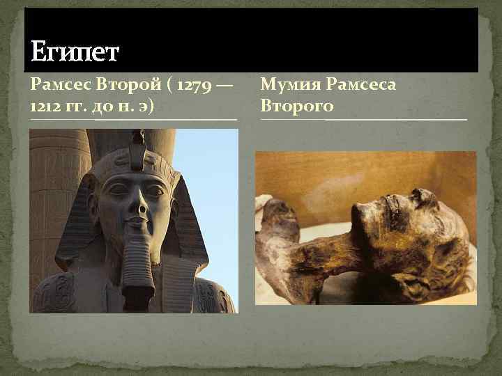 Египет Рамсес Второй ( 1279 — 1212 гг. до н. э) Мумия Рамсеса Второго