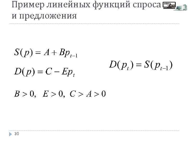 Пример линейных функций спроса и предложения 30 