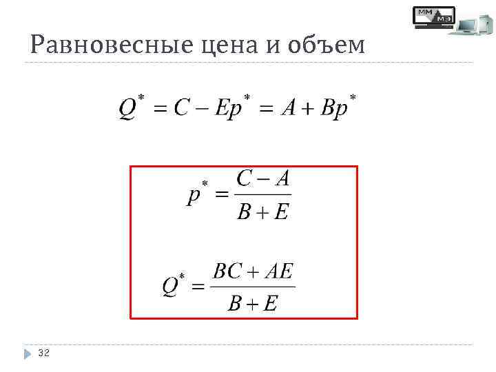 Равновесные цена и объем 32 