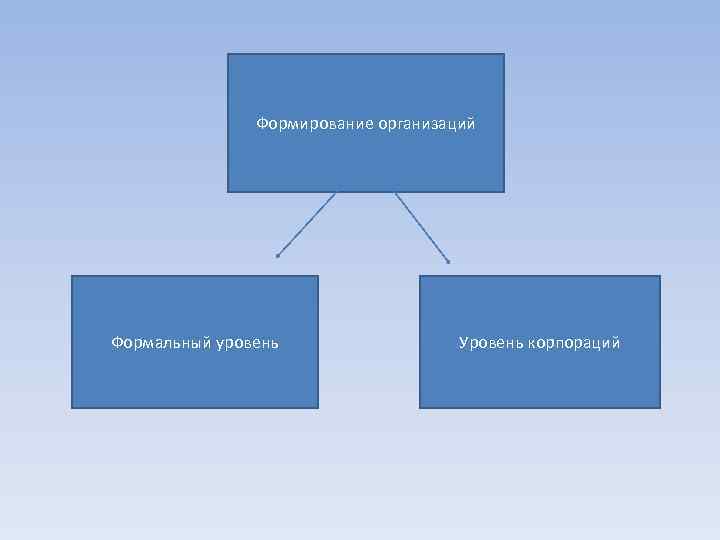 Формирование организаций Формальный уровень Уровень корпораций 