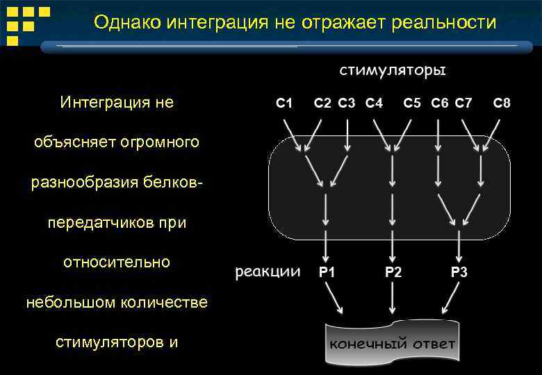 Однако интеграция не отражает реальности Интеграция не объясняет огромного разнообразия белковпередатчиков при относительно небольшом