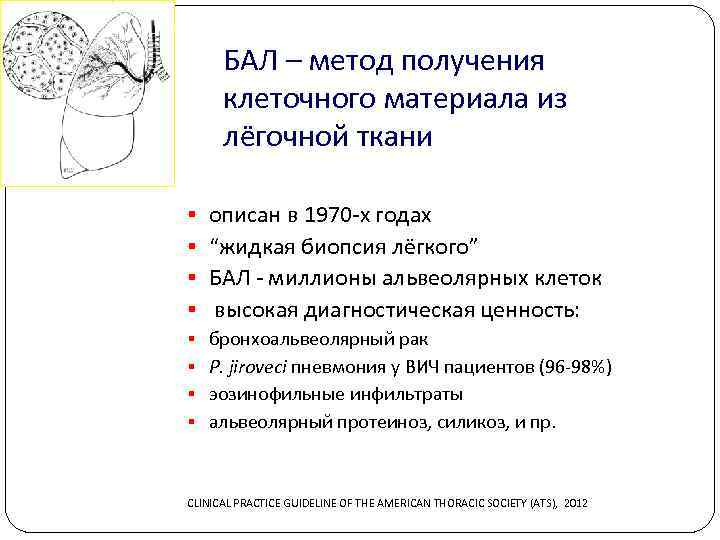 БАЛ – метод получения клеточного материала из лёгочной ткани § описан в 1970 х