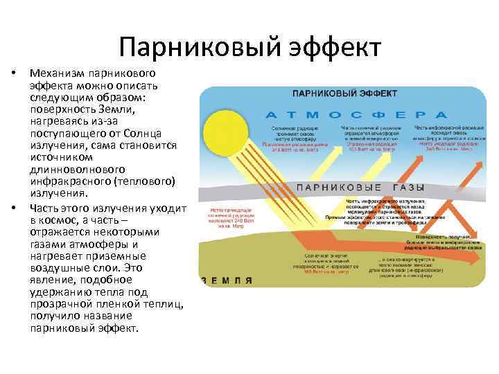 Парниковый эффект • • Механизм парникового эффекта можно описать следующим образом: поверхность Земли, нагреваясь