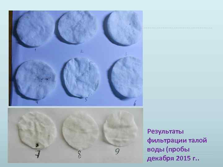 Результаты фильтрации талой воды (пробы декабря 2015 г. . 
