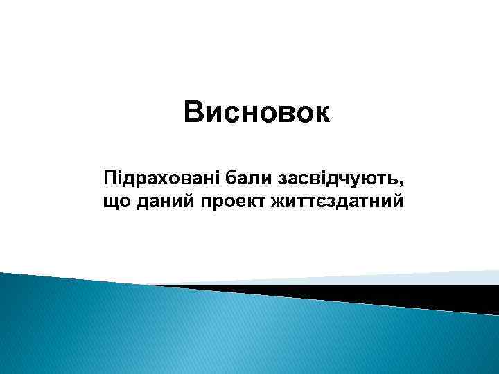 Висновок Підраховані бали засвідчують, що даний проект життєздатний. 