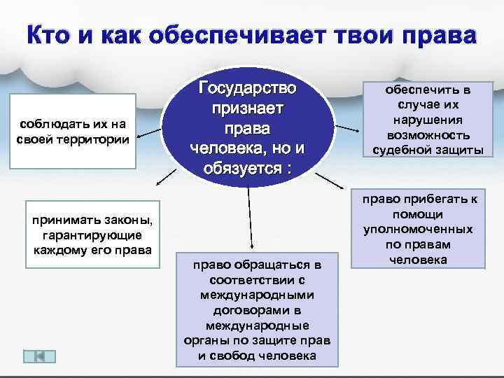 Кто и как обеспечивает твои права соблюдать их на своей территории Государство признает права