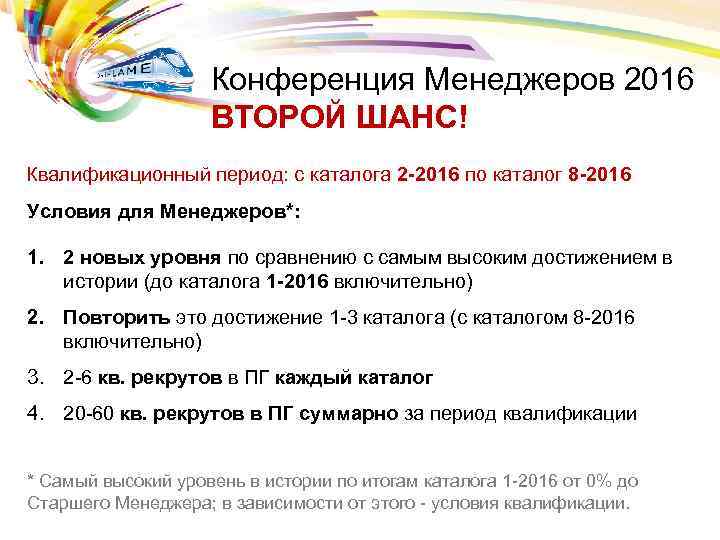 Конференция Менеджеров 2016 ВТОРОЙ ШАНС! Квалификационный период: с каталога 2 -2016 по каталог 8