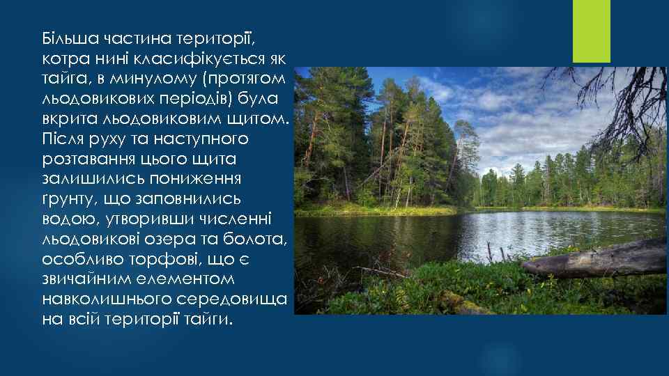 Більша частина території, котра нині класифікується як тайга, в минулому (протягом льодовикових періодів) була