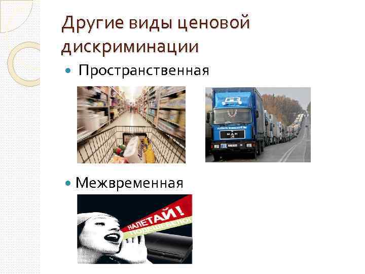 Другие виды ценовой дискриминации Пространственная Межвременная 