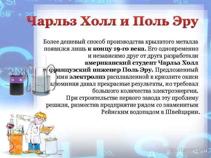 Чарльз Холл и Поль Эру Более дешевый способ производства крылатого металла появился лишь к