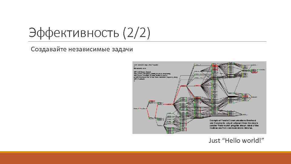 Эффективность (2/2) Создавайте независимые задачи Just “Hello world!” 