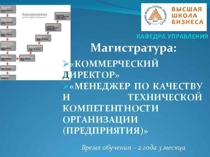 КАФЕДРА УПРАВЛЕНИЯ Магистратура: Ø «КОММЕРЧЕСКИЙ ДИРЕКТОР» Ø «МЕНЕДЖЕР ПО КАЧЕСТВУ И ТЕХНИЧЕСКОЙ КОМПЕТЕНТНОСТИ ОРГАНИЗАЦИИ