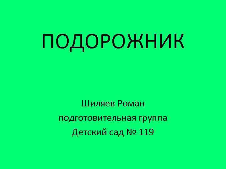 ПОДОРОЖНИК Шиляев Роман подготовительная группа Детский сад № 119 