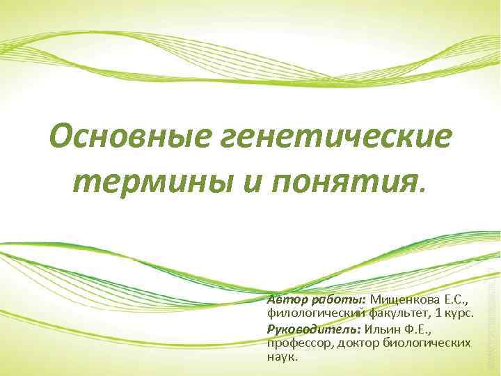 Основные генетические термины и понятия. Автор работы: Мищенкова Е. С. , филологический факультет, 1