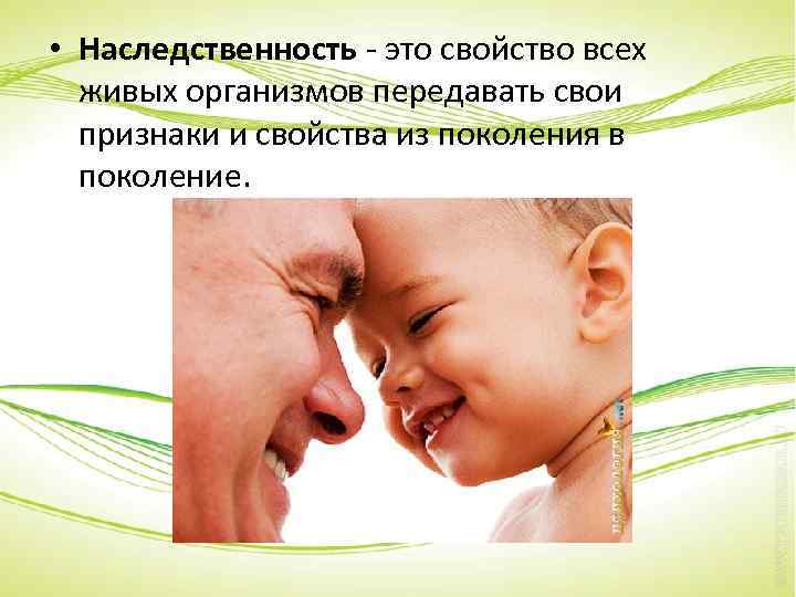  • Наследственность - это свойство всех живых организмов передавать свои признаки и свойства