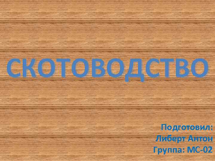 СКОТОВОДСТВО Подготовил: Либерт Антон Группа: МС 02 