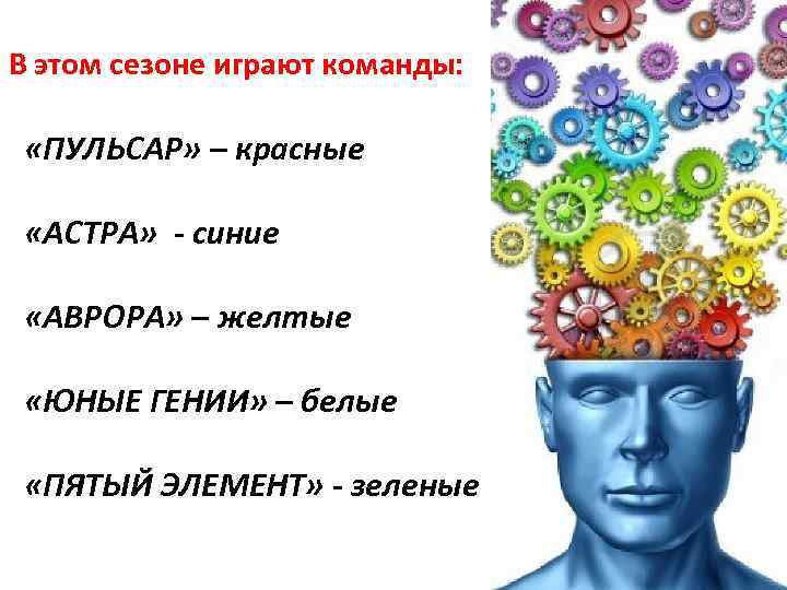 В этом сезоне играют команды: «ПУЛЬСАР» – красные «АСТРА» - синие «АВРОРА» – желтые