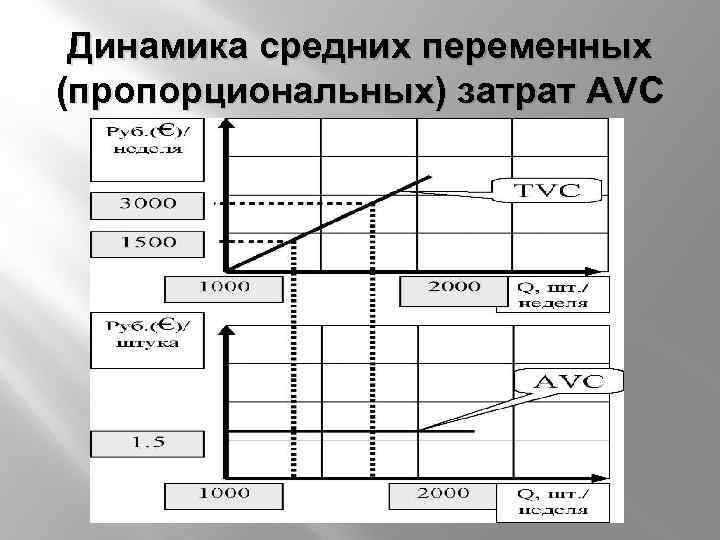 Динамика средних переменных (пропорциональных) затрат AVC 