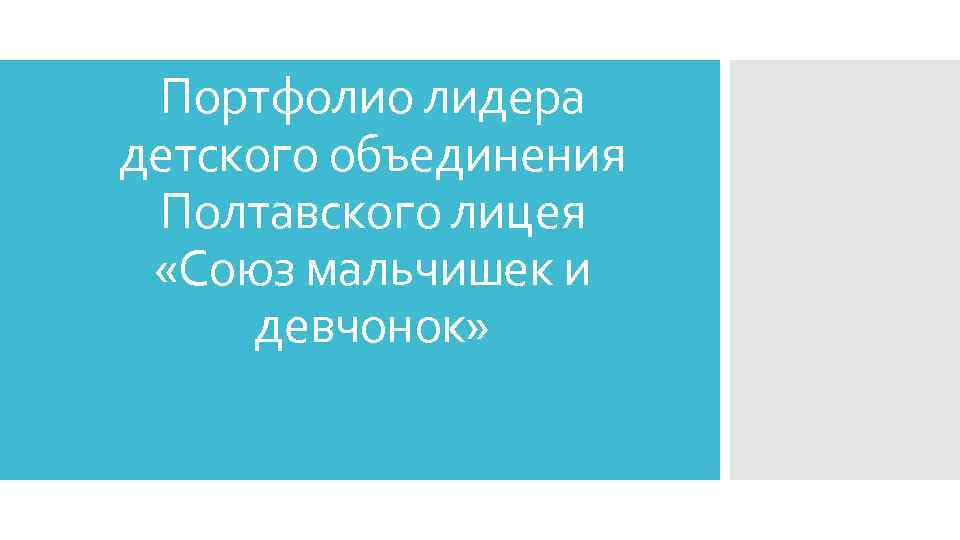 Портфолио лидера детского объединения Полтавского лицея «Союз мальчишек и девчонок» 