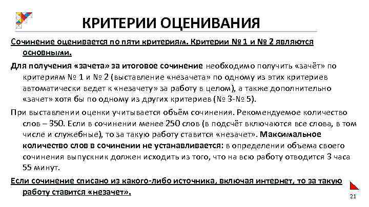 КРИТЕРИИ ОЦЕНИВАНИЯ Сочинение оценивается по пяти критериям. Критерии № 1 и № 2 являются