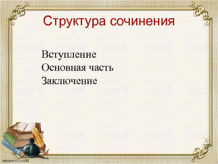 Структура сочинения Вступление Основная часть Заключение 