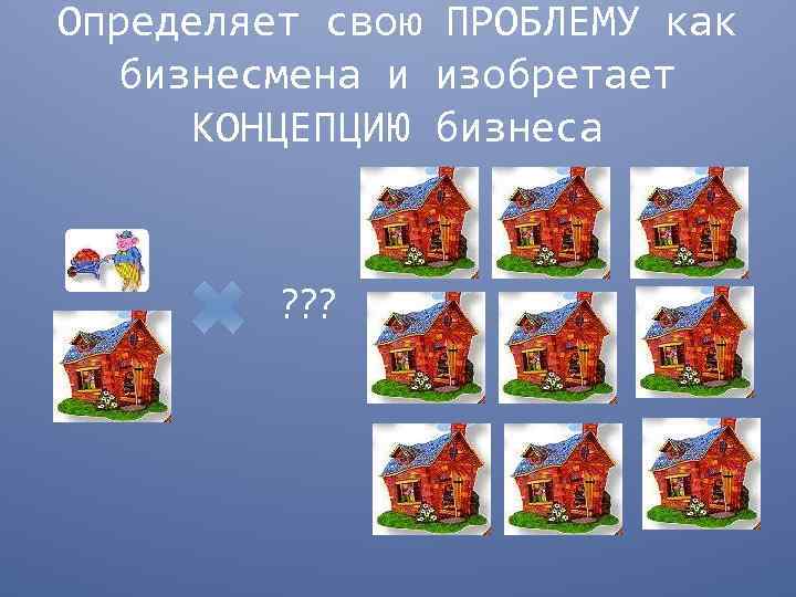 Определяет свою ПРОБЛЕМУ как бизнесмена и изобретает КОНЦЕПЦИЮ бизнеса ? ? ? 