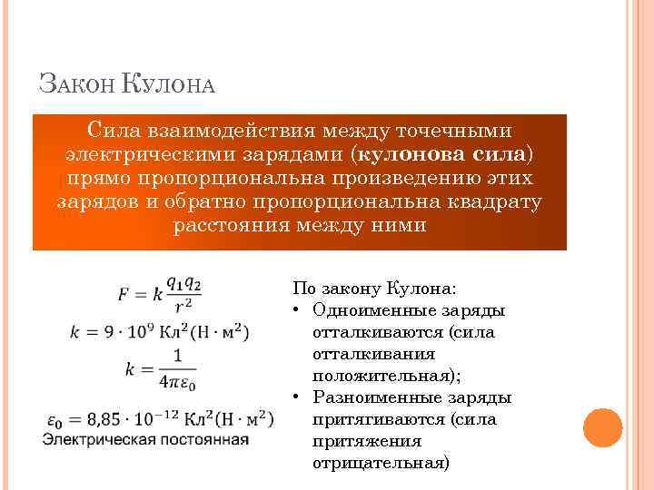 Сила взаимодействия между двумя электрическими зарядами