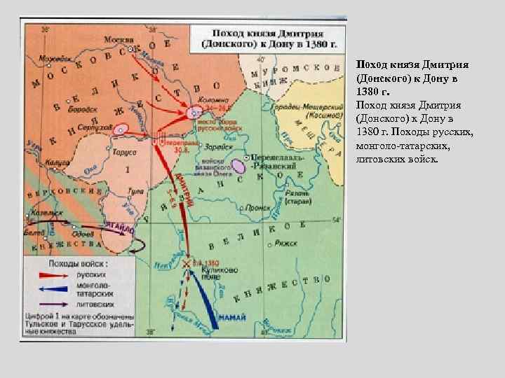 Поход князя Дмитрия (Донского) к Дону в 1380 г. Походы русских, монголо-татарских, литовских войск.