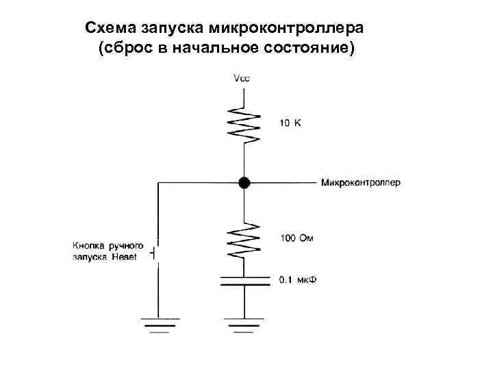 Схема запуска микроконтроллера (сброс в начальное состояние) 