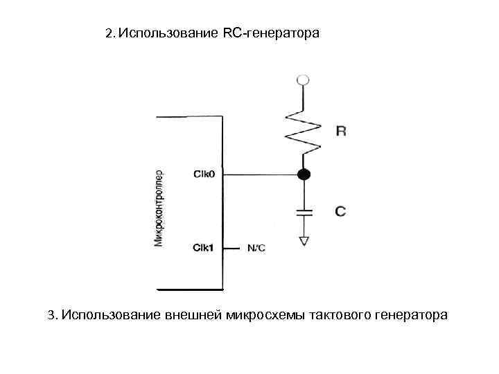 2. Использование RC генератора 3. Использование внешней микросхемы тактового генератора 