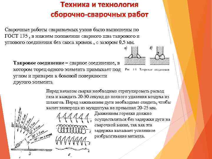 Сварочные работы свариваемых узлов было выполнены по ГОСТ 135 , в нижнем положении сварного