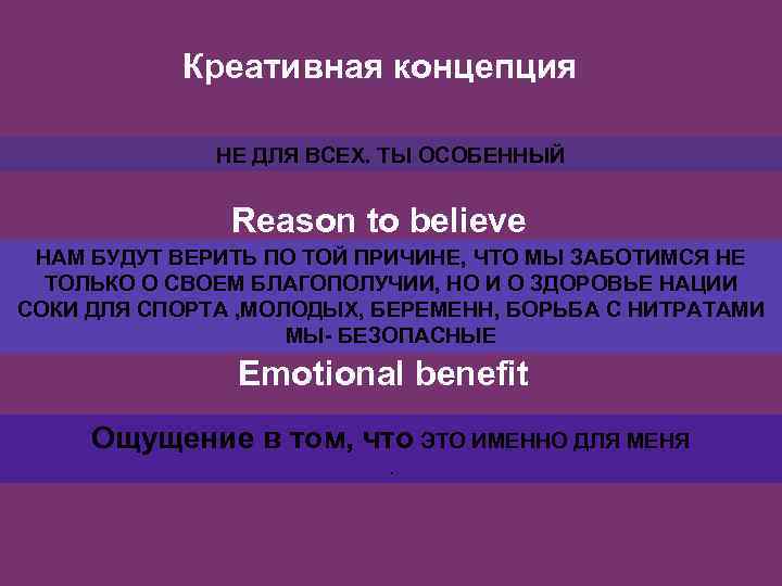 Креативная концепция НЕ ДЛЯ ВСЕХ. ТЫ ОСОБЕННЫЙ Reason to believe НАМ БУДУТ ВЕРИТЬ ПО