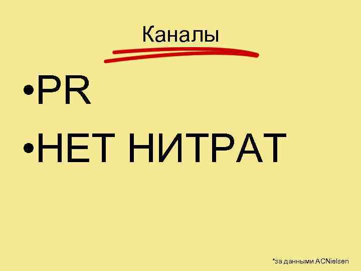 Каналы • PR • НЕТ НИТРАТ *за данными ACNielsen 