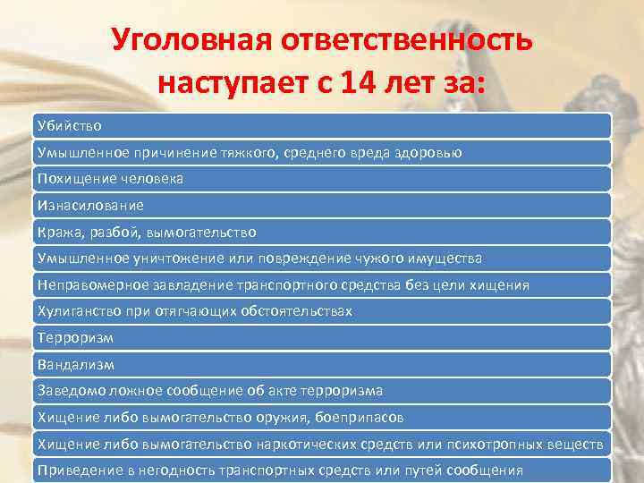 Полная уголовная ответственность наступает с какого возраста