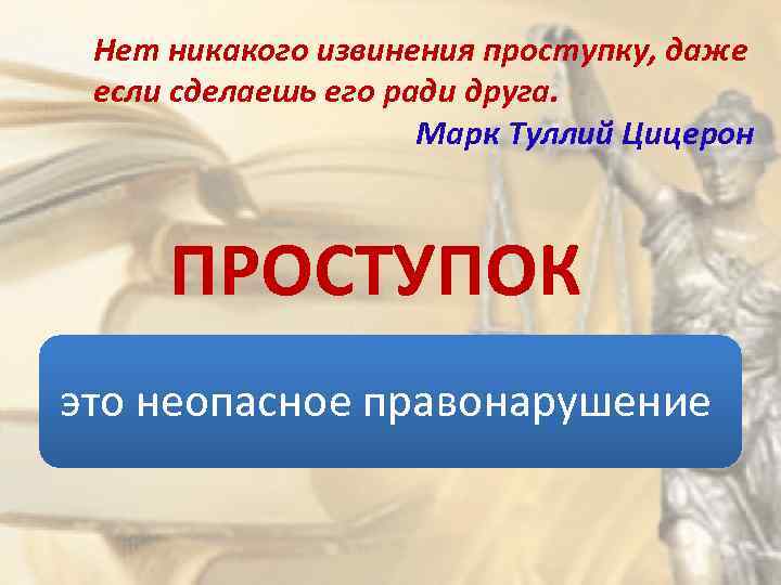 Нет никакого извинения проступку, даже если сделаешь его ради друга. Марк Туллий Цицерон ПРОСТУПОК