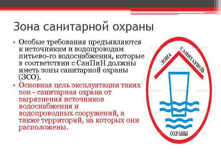 Зона санитарной охраны • Особые требования предъявляются к источникам и водопроводам питьево го водоснабжения,