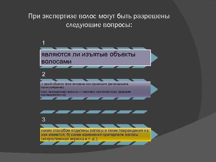 При экспертизе волос могут быть разрешены следующие вопросы: 1 являются ли изъятые объекты волосами