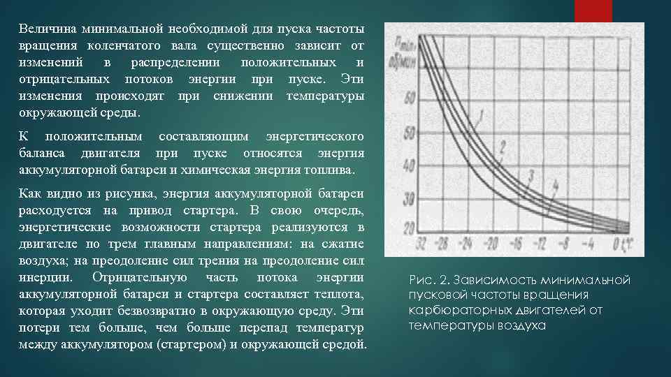 Величина минимальной необходимой для пуска частоты вращения коленчатого вала существенно зависит от изменений в