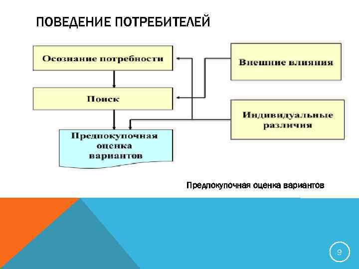 ПОВЕДЕНИЕ ПОТРЕБИТЕЛЕЙ Предпокупочная оценка вариантов 9 