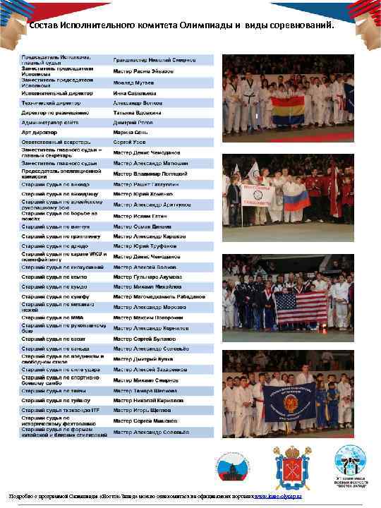 Состав Исполнительного комитета Олимпиады и виды соревнований. Подробно с программой Олимпиады «Восток-Запад» можно ознакомиться