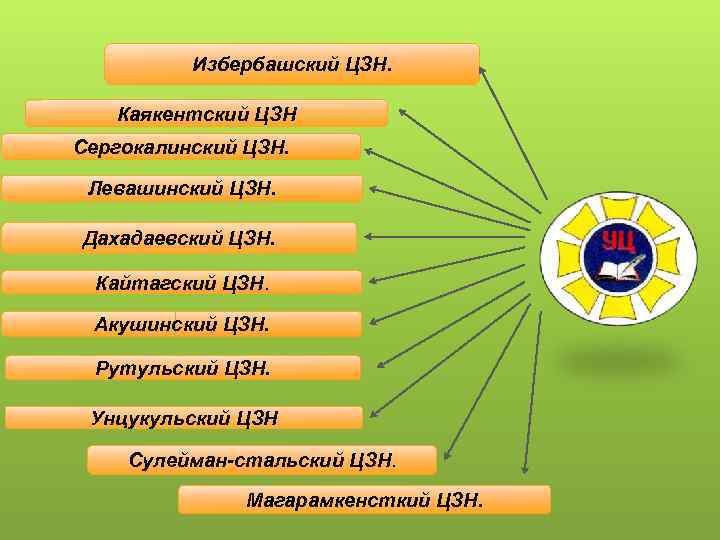 Избербашский ЦЗН. Каякентский ЦЗН Сергокалинский ЦЗН. Левашинский ЦЗН. Дахадаевский ЦЗН. Кайтагский ЦЗН. Акушинский ЦЗН.