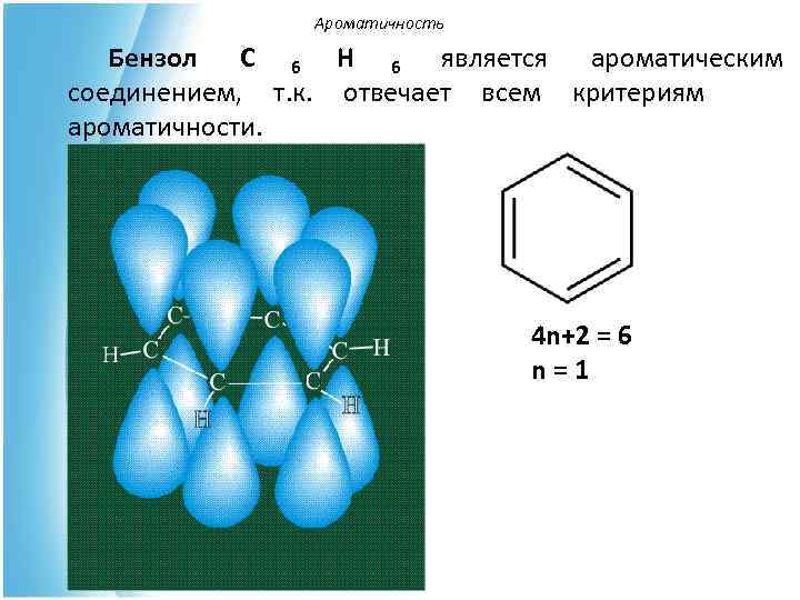     Ароматичность Бензол С 6 Н 6 является ароматическим соединением, 