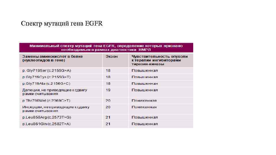 Спектр мутаций гена EGFR 