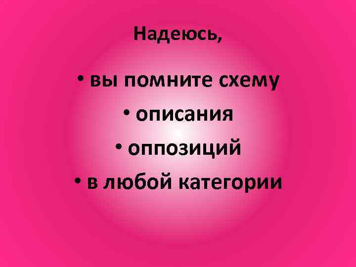  Надеюсь,  • вы помните схему  • описания  • оппозиций •